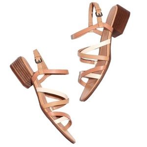 Madewell Tan White Colorblock Lori Block Heel Strappy Leather Sandal